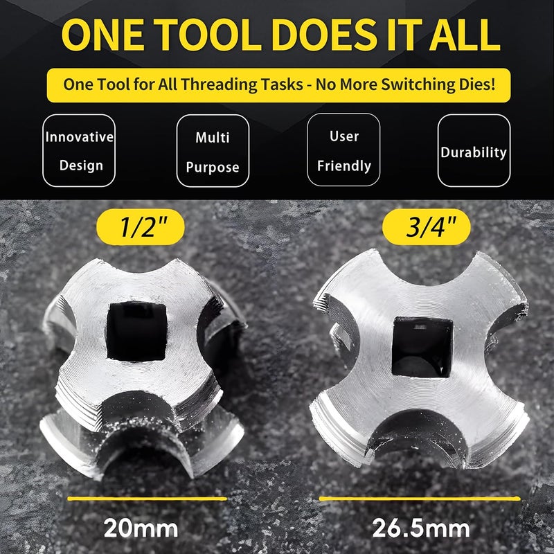 vhemo Electric Drill Compatible PVC Pipe Threader Kit with Various Die Sizes, PVC Thread Maker Tool for Electric Drill, 1/2" 3/4" Tool, Plastic Pipe Threader Kit, Rethreading Tool for Water Pipes (Internal) - Image 4
